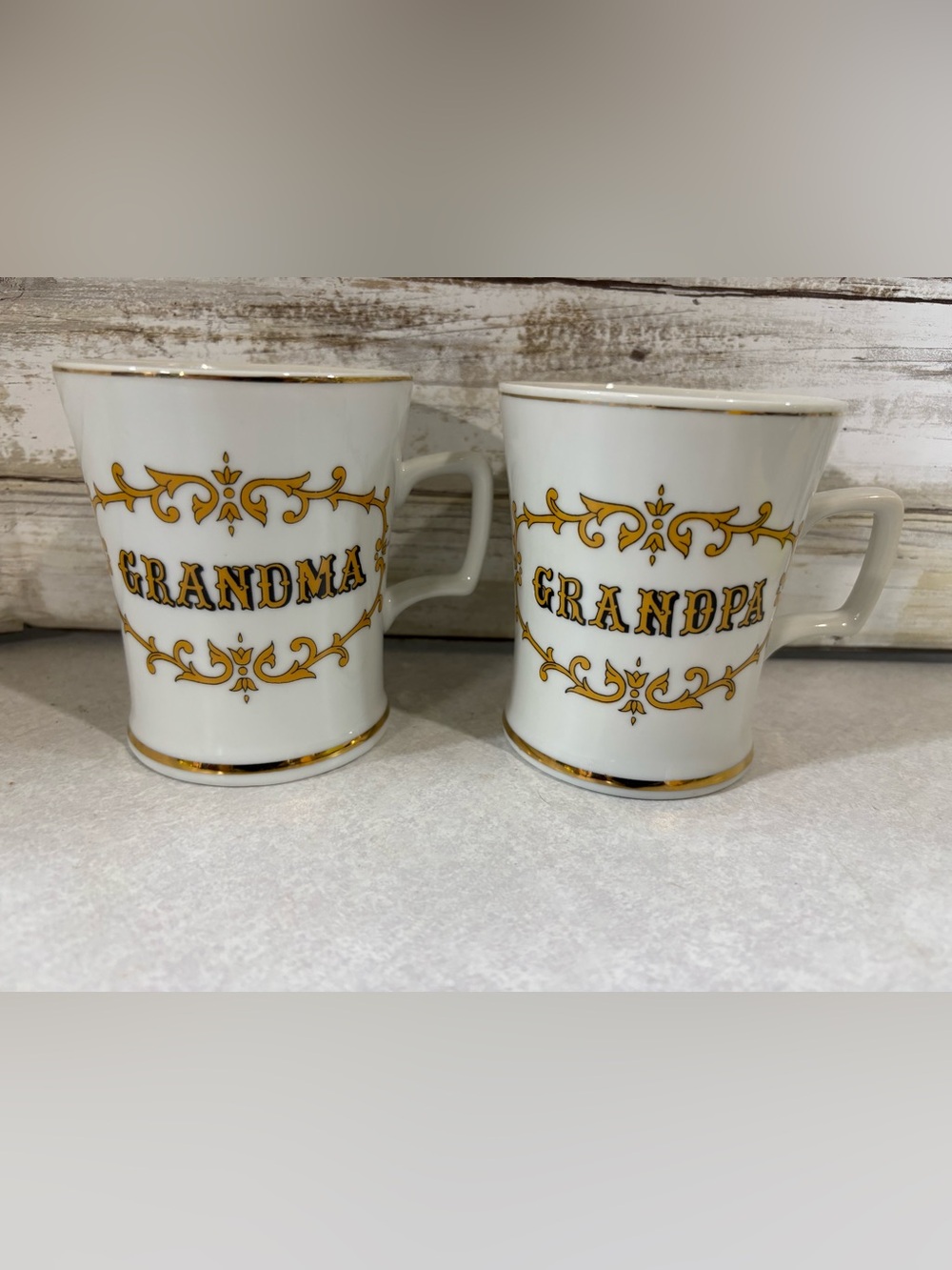 Pair of vintage porcelain coffee cups “Grandma” and “Grandpa”